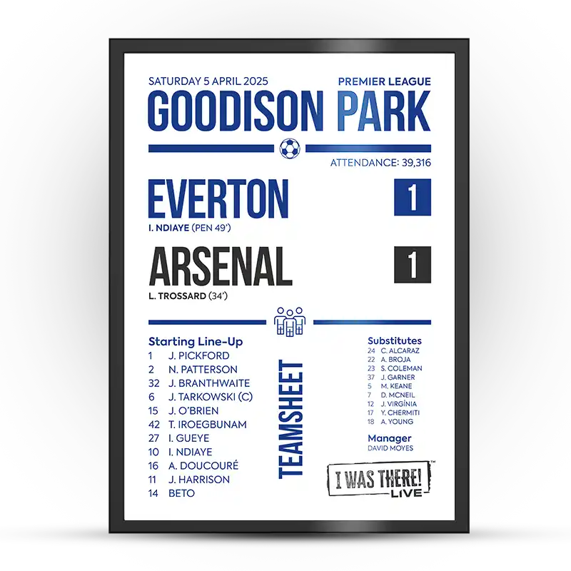 Everton vs Arsenal Goodison Park 05.04.25