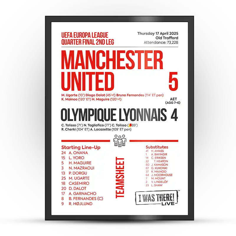 Man United 5 Lyon 4 QF 2nd Leg Scoreline Poster