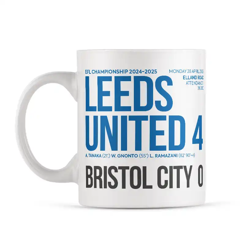 Leeds United 4 v Bristol City 0 Scoreline Mug