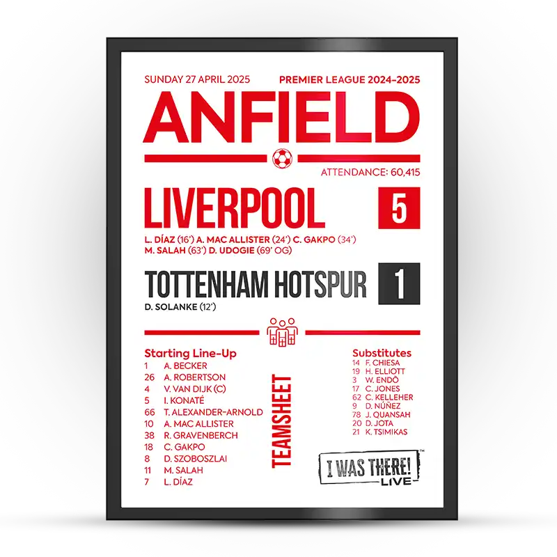 Liverpool 5 Tottenham Hotspur 1 Anfield Poster