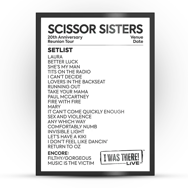 Scissor Sisters 20th Anniversary Tour Setlist Poster