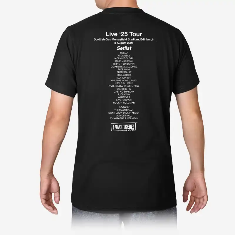 Oasis Setlist T-Shirt Black Murrayfield, Edinburgh 8th August - I