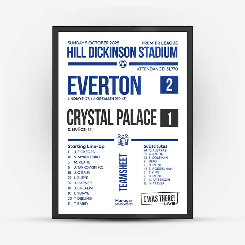 Everton vs Crystal Palace Hill Dickinson Stadium 5 October 2025