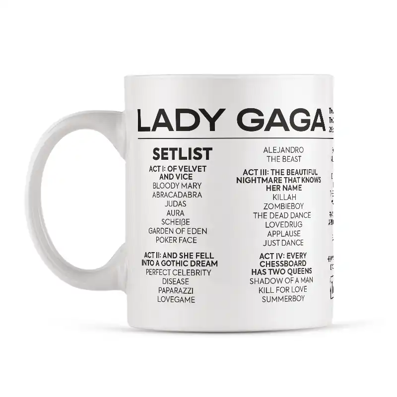 Lady Gaga Illustration Mayhem Ball Setlist Mug - London 29 Sept