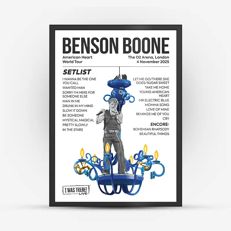 Benson Boone American Heart Tour Setlist & Illustration Poster - London 4 Nov 2025