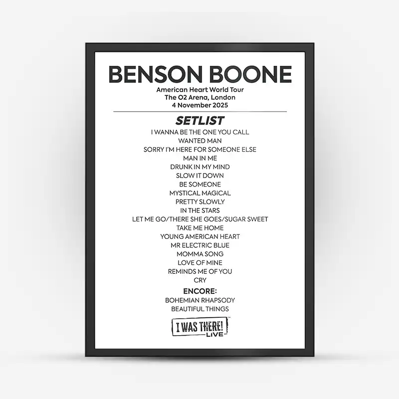 Benson Boone American Heart Tour Setlist Poster - London 4 Nov 2025