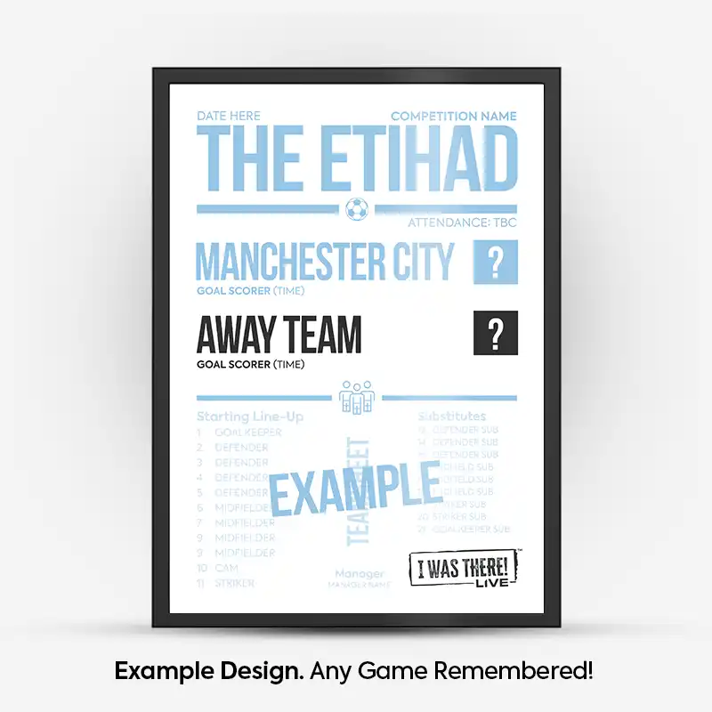 Manchester City Match Scoreline Poster Any Match