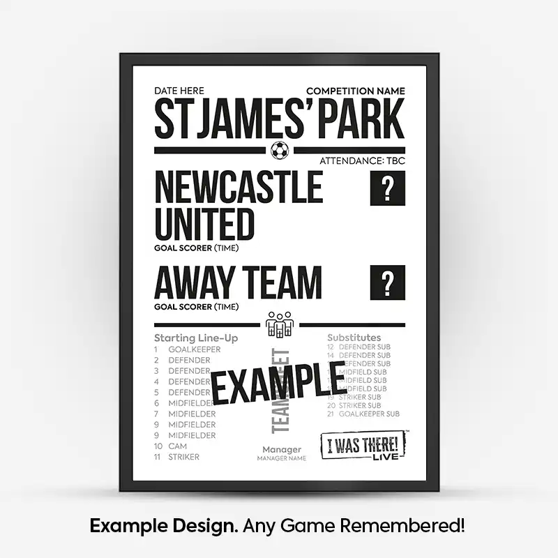 Newcastle United Match Scoreline Poster Any Match
