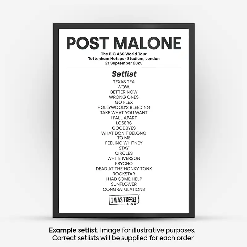 Post Malone Setlist Poster - Any Date