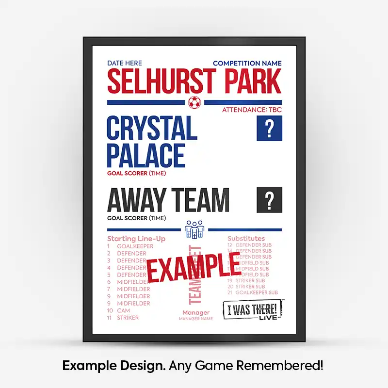 Crystal Palace Scoreline Poster Any Match