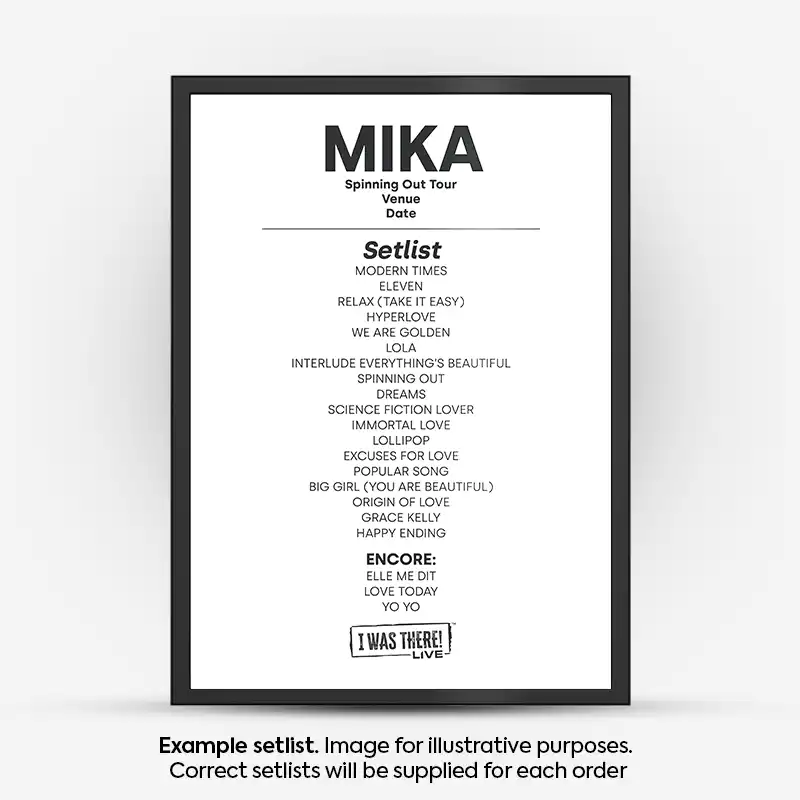 Mika Setlist Poster Any Date