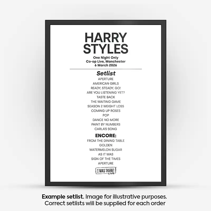 Harry Styles One Night Only Setlist Poster 6th March 2026
