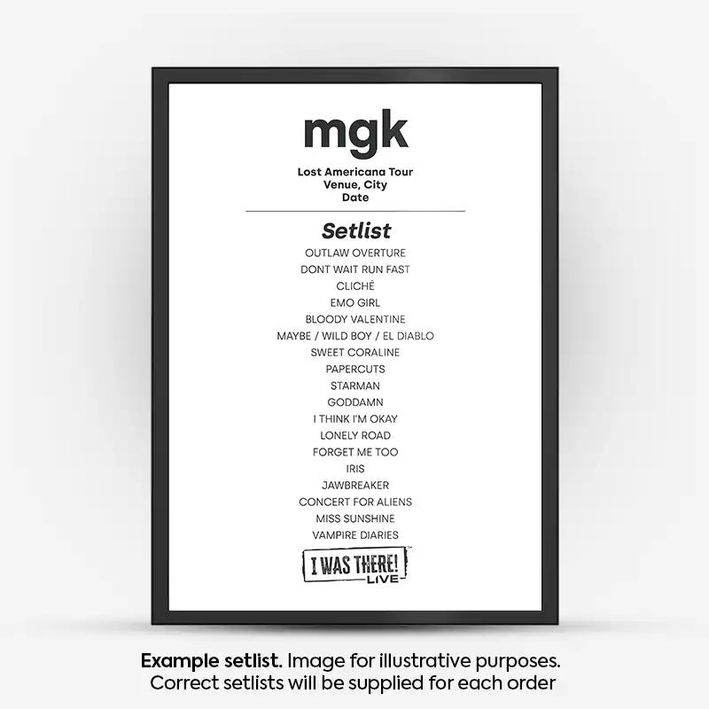 mgk (Machine Gun Kelly) Setlist Poster Any Date