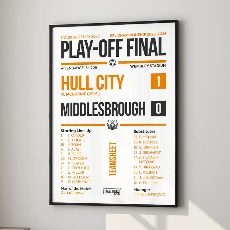 Hull City Championship Play-Off Final 2026 Scoreline Poster