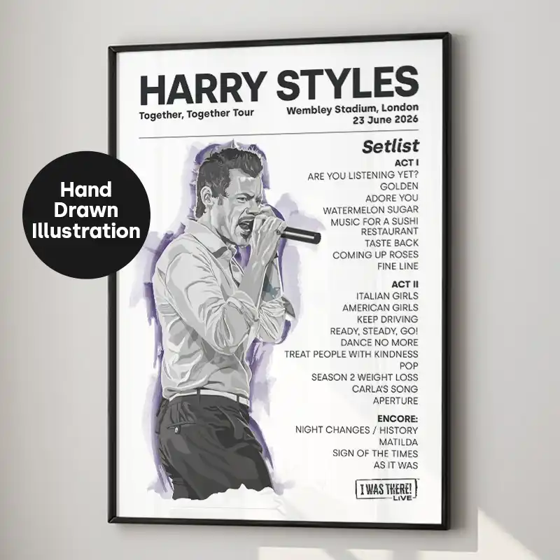Harry Styles Illustration Setlist Poster Wembley 23 June 2026