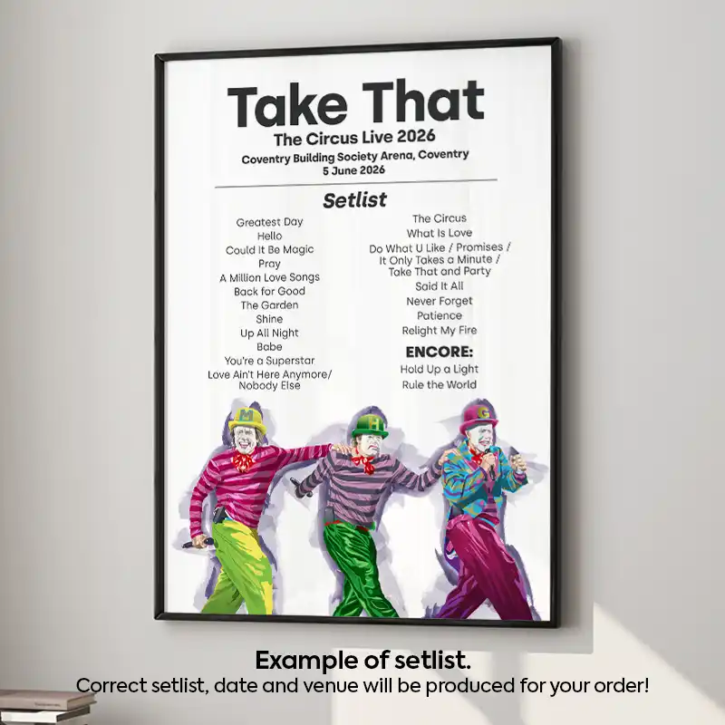 Take That The Circus Tour 2026 Illustration Setlist Poster 5 June 2026