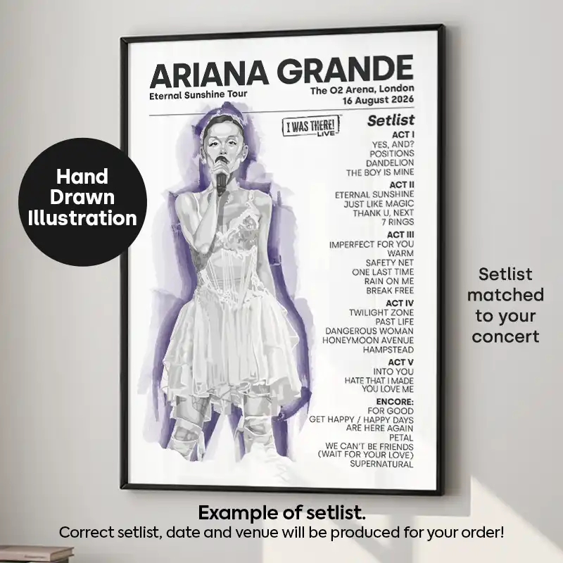 Ariana Grande Illustration Setlist Poster 16th Aug 2026