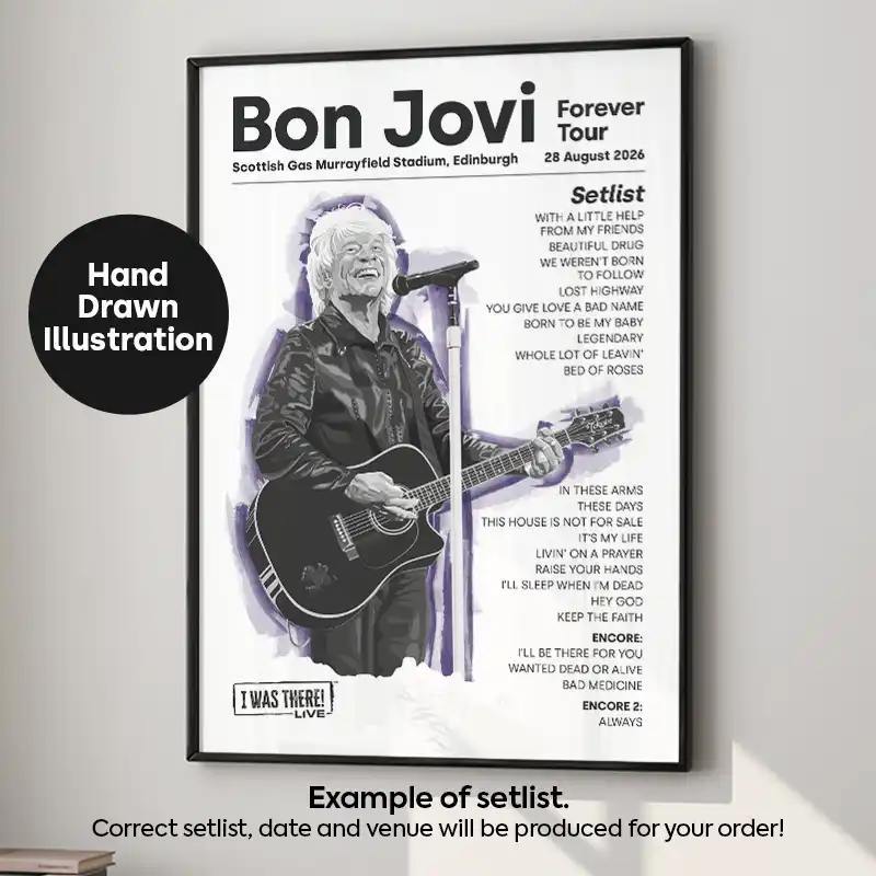 Bon Jovi Illustration Setlist Poster 28th August 2026